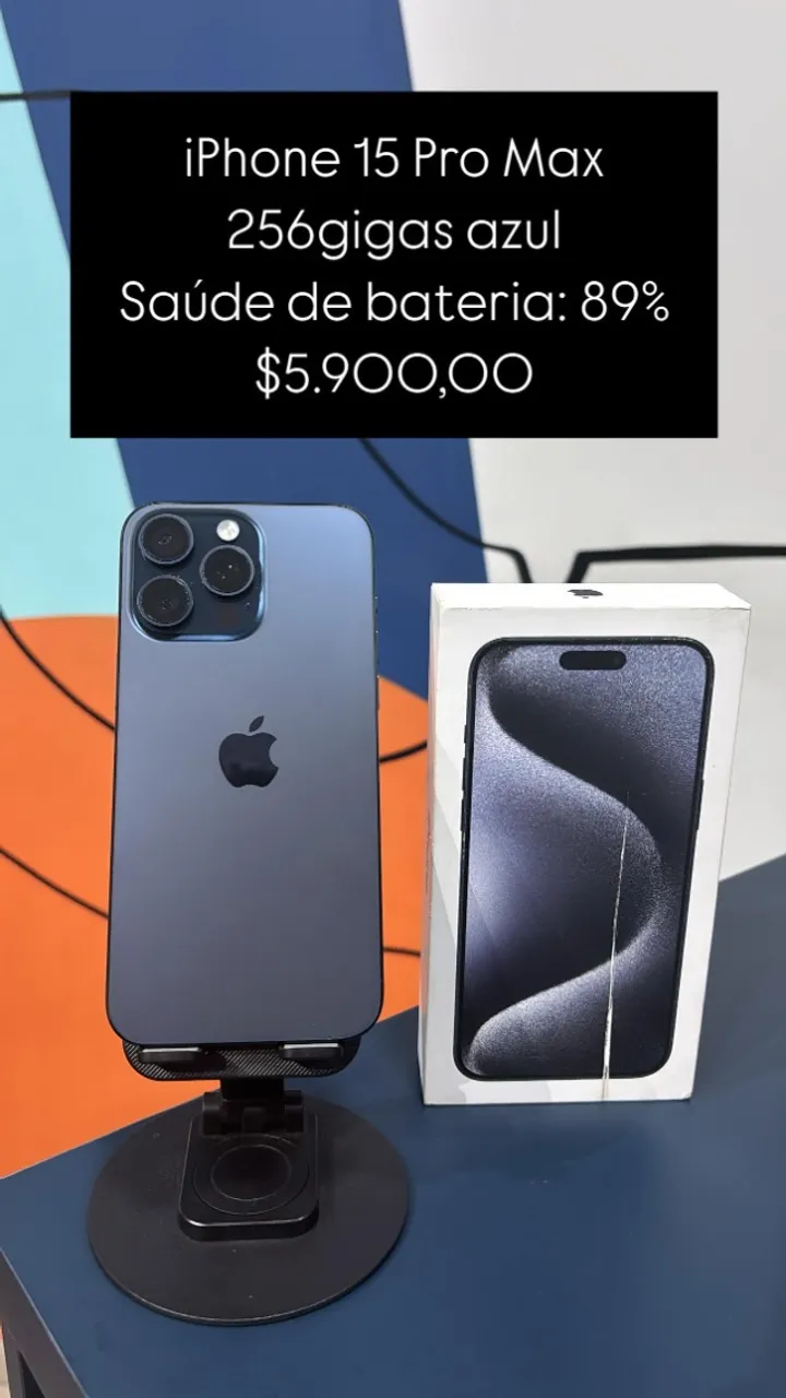 IPhone 15 Pro Max Titânio Natural 256Gigas Saude de bateria 87% R