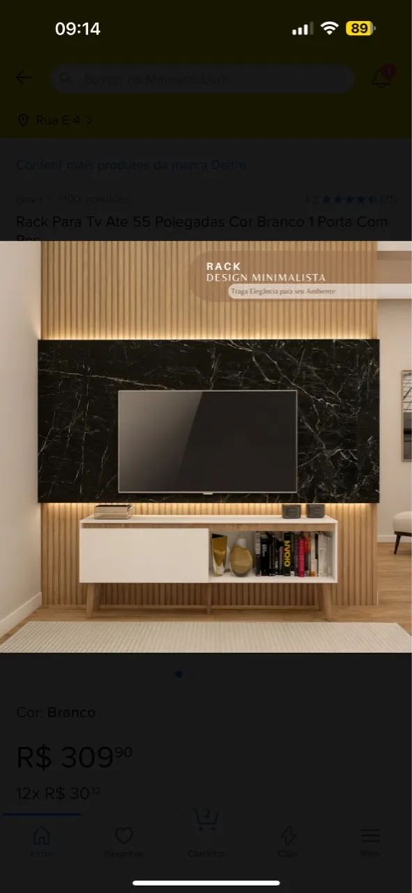 Rack Para Tv Ate 55 Polegadas Cor Branco 1 Porta Com Pes