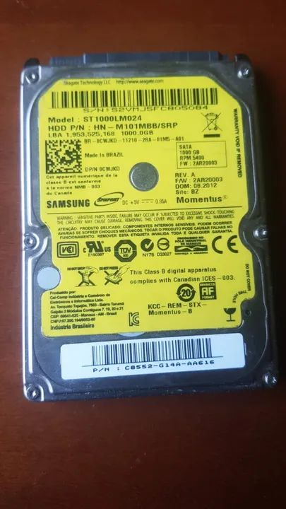 HD para notebook de 1000Gb (1 TERABYTE)