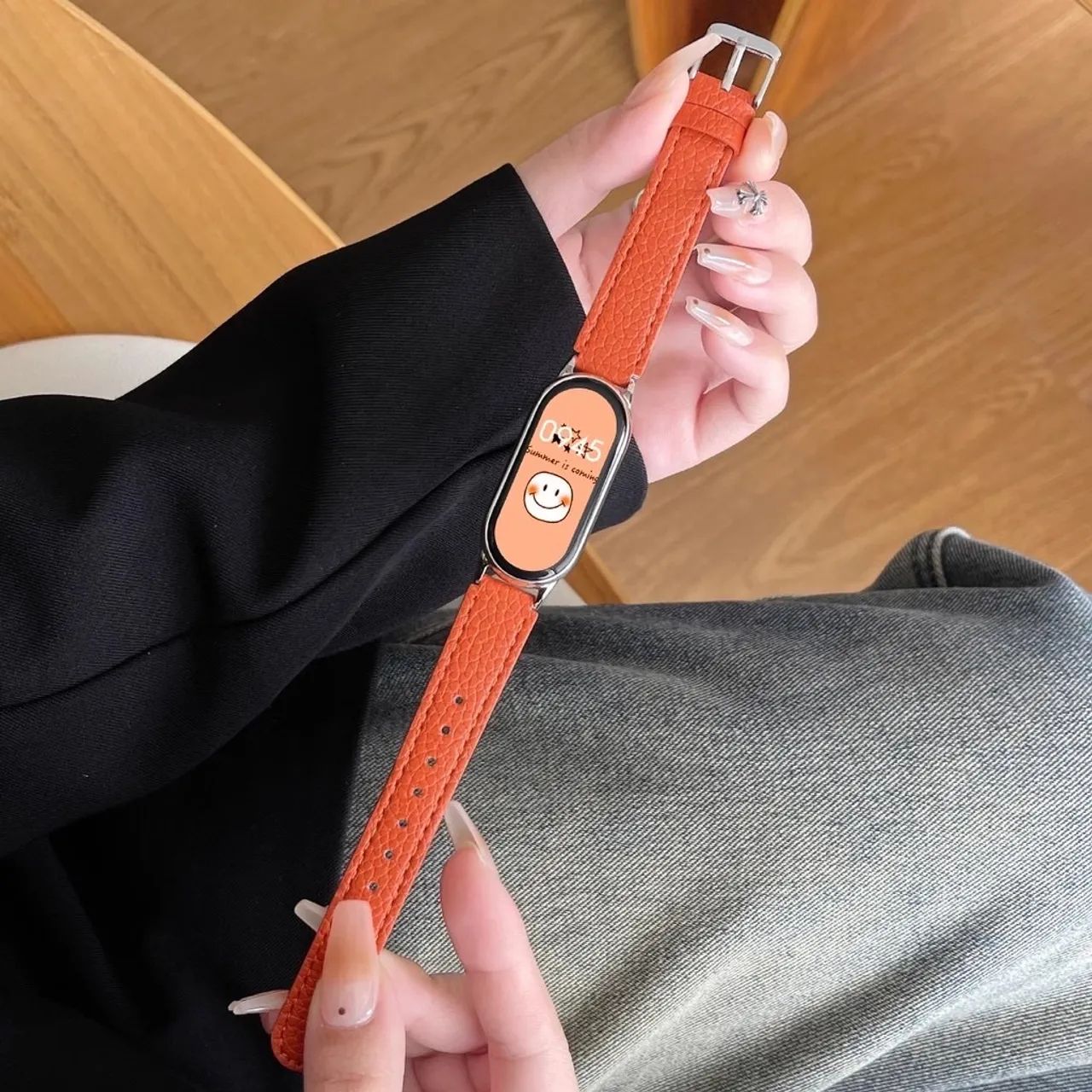 Pulseira de couro Laranja para Mi Band 7