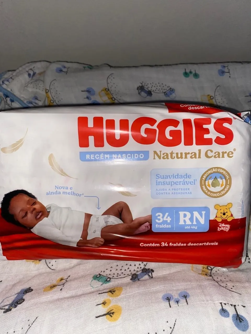 3 PACOTES Fraldas Huggies Natural Care RN - 34 unidades
