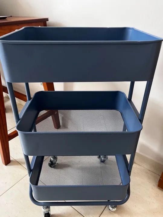 Carrinho de organização 3 andares azul - Foto 2