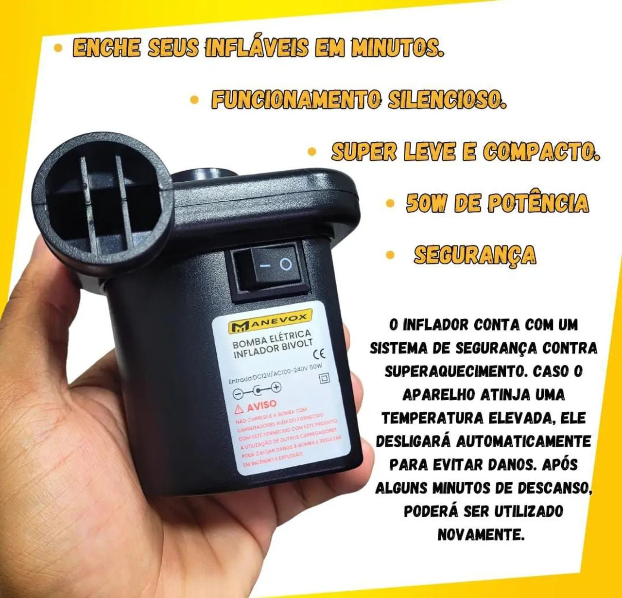Bomba de ar inflador portatil eletrico para encher - Foto 5