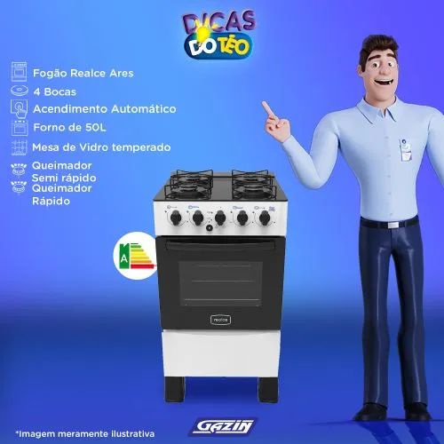 Fogão Realce Ares 4 Bocas - Gázin