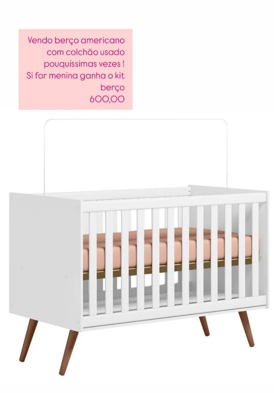 Berço Americano com Colchão e Kit para Menina