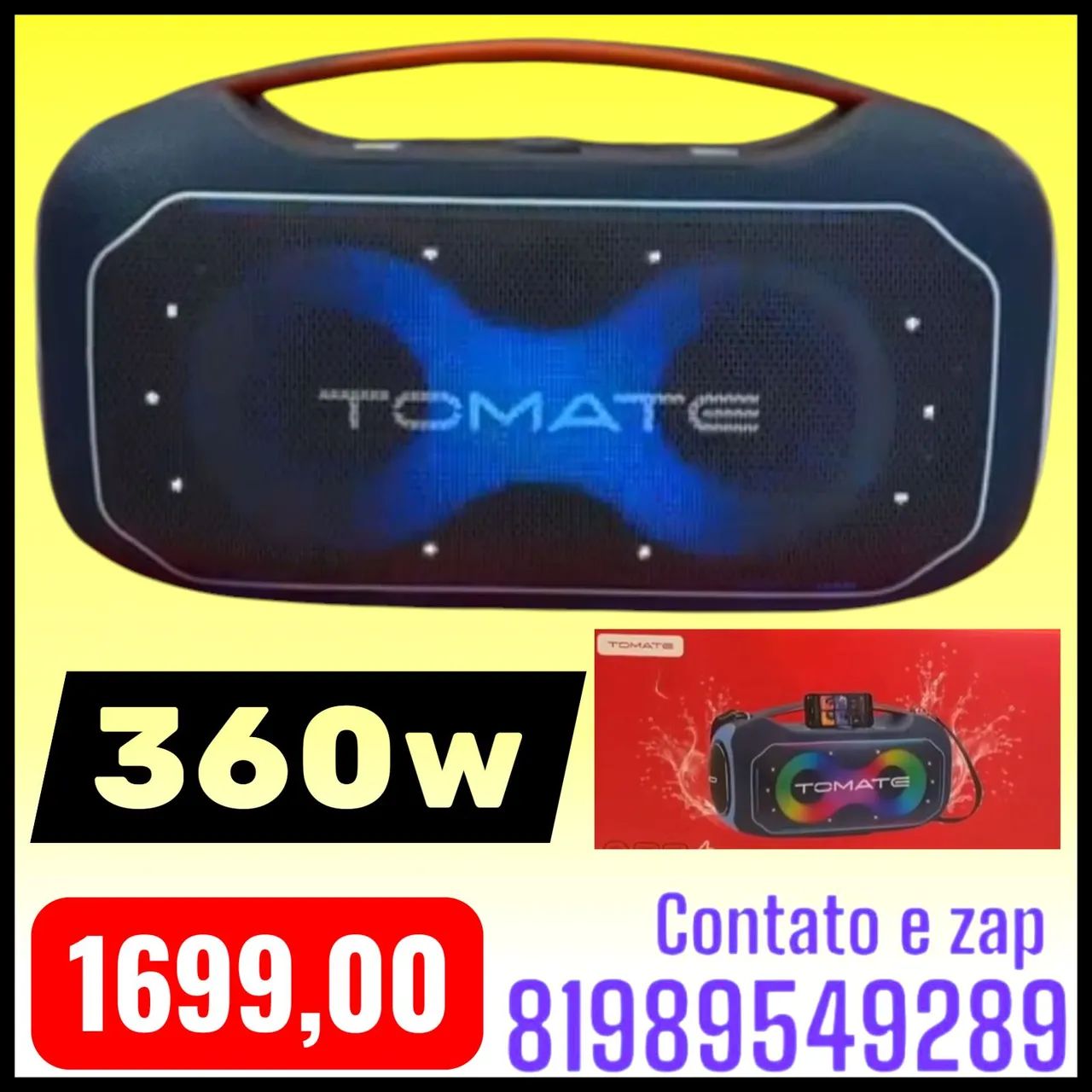 Caixa de som Bluetooth portátil da Tomate com 360W de potência. 