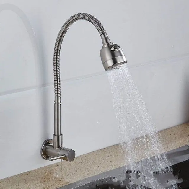 Torneira Inox Prata com chuveiro com rotação de 360° Cozinha Luxo Bancada e Parede