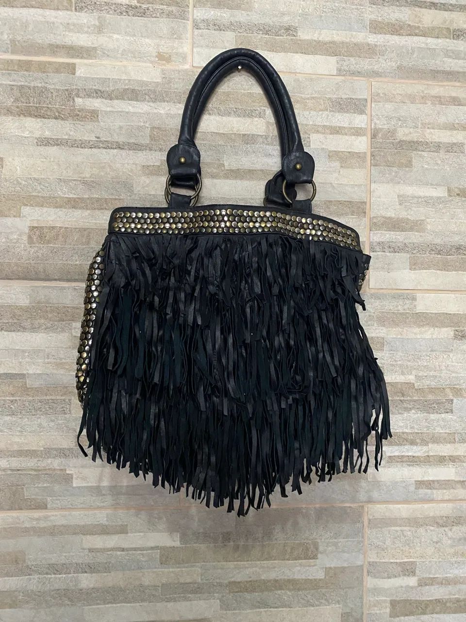 Bolsa de couro da marca Ateen com franja modelo tipo Boho - Foto 2