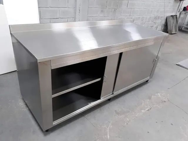 Balcão seco em aço inox 430 ou 304, com portas de correr e prateleira internas. - Foto 2