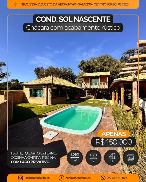 Linda chácara escriturada no Sol Nascente - 1.080 m²