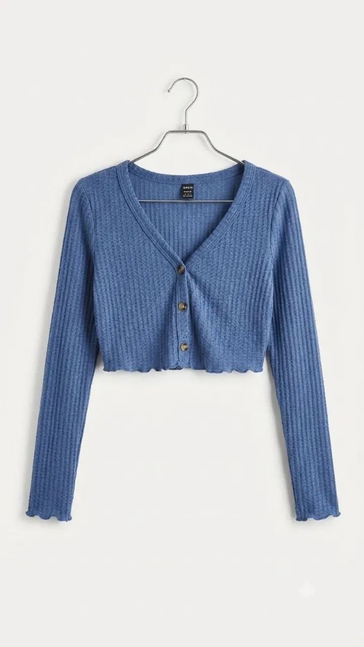 Cropped manga longa azul shein