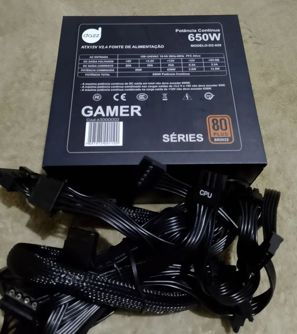 Fonte 650W 80 Plus Bronze Dazz DZ-650 - Semi Nova - Peças de