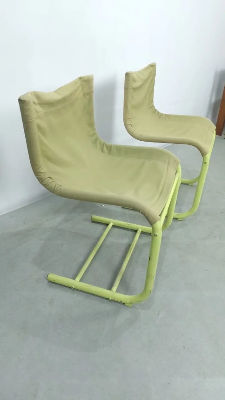 Par de Cadeiras Década de 70, design sueco, ferro tubular e tecido lona - Foto 5