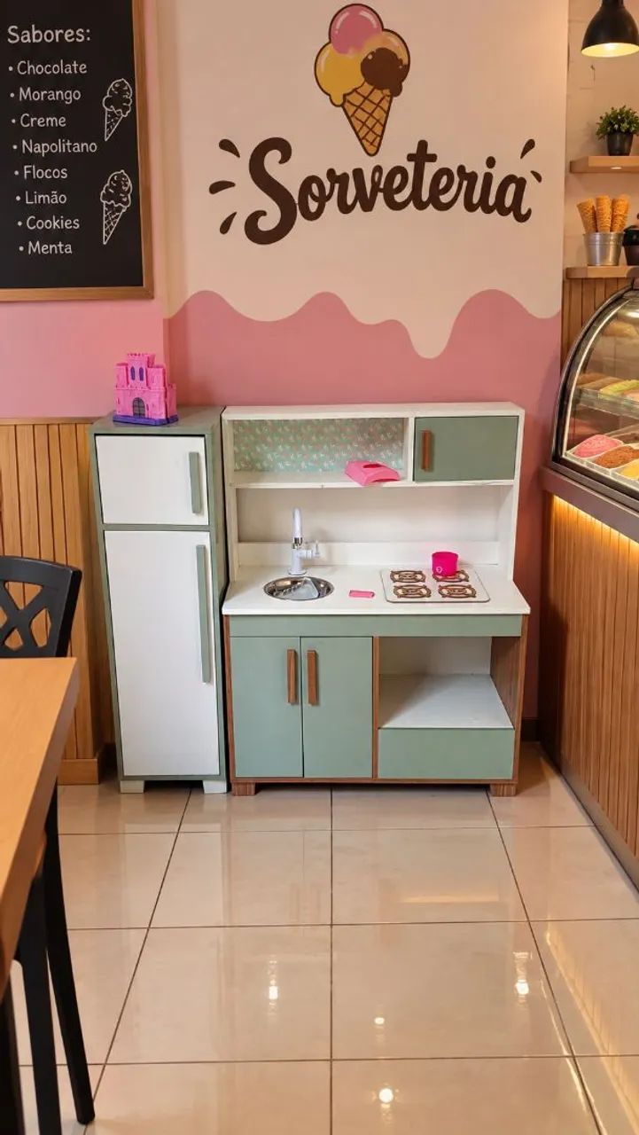 Cozinha infantil com geladeira 