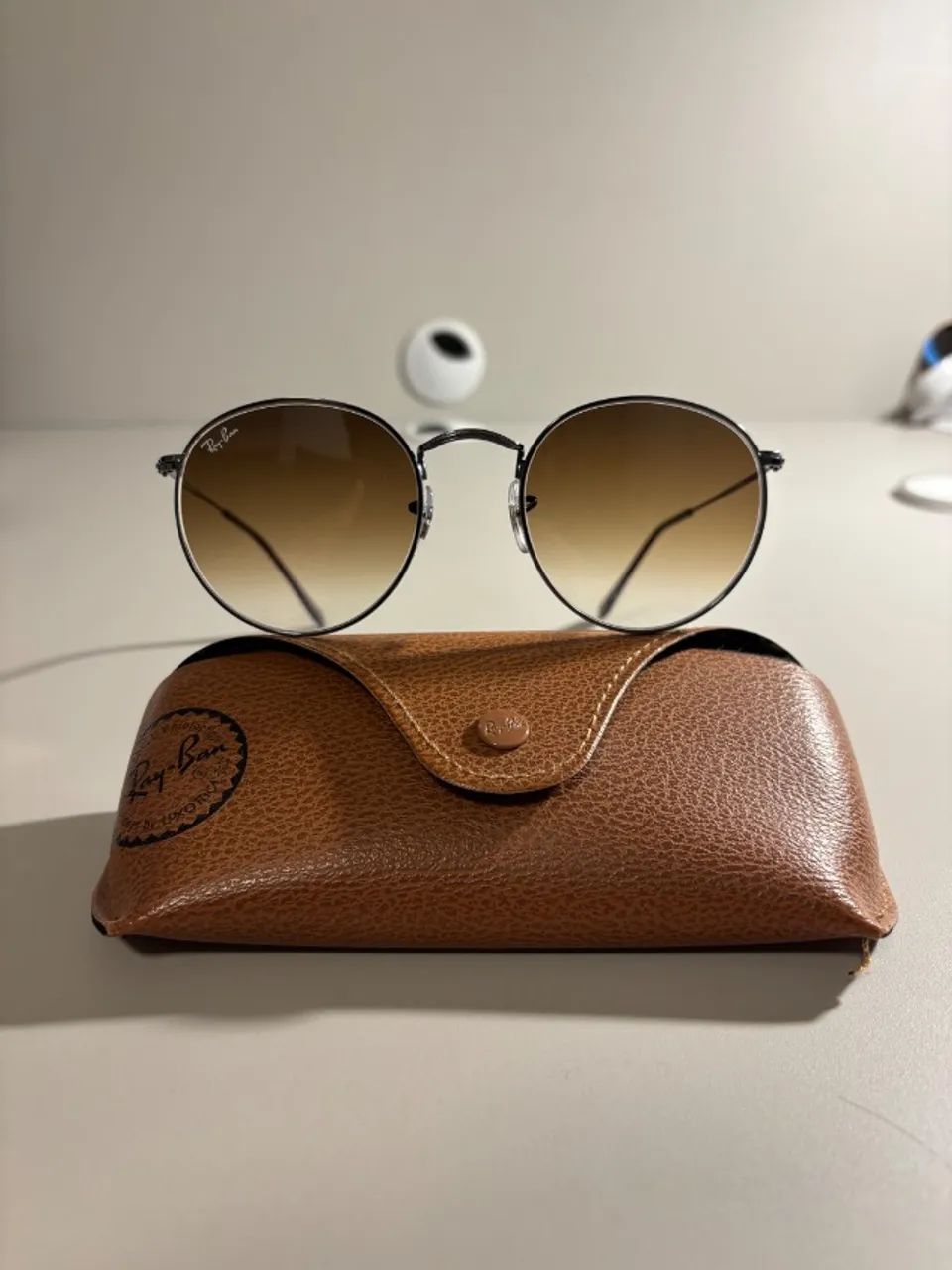 Óculos de Sol Ray-Ban Round Metal Cinza Chumbo