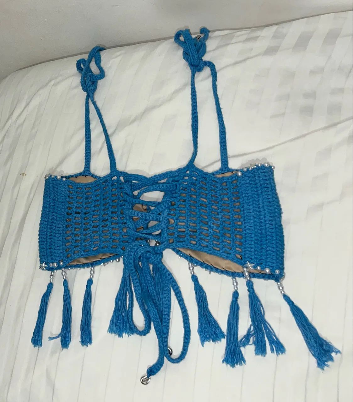 cropped de crochê azul artesanal, super delicado ? - Foto 3
