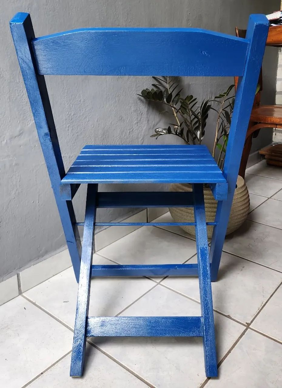 Cadeira Dobravel Azul Royal - Foto 4