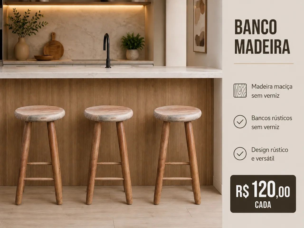 Banquetas rústicas para balcão novas CADA 