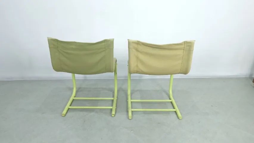 Par de Cadeiras Década de 70, design sueco, ferro tubular e tecido lona - Foto 3