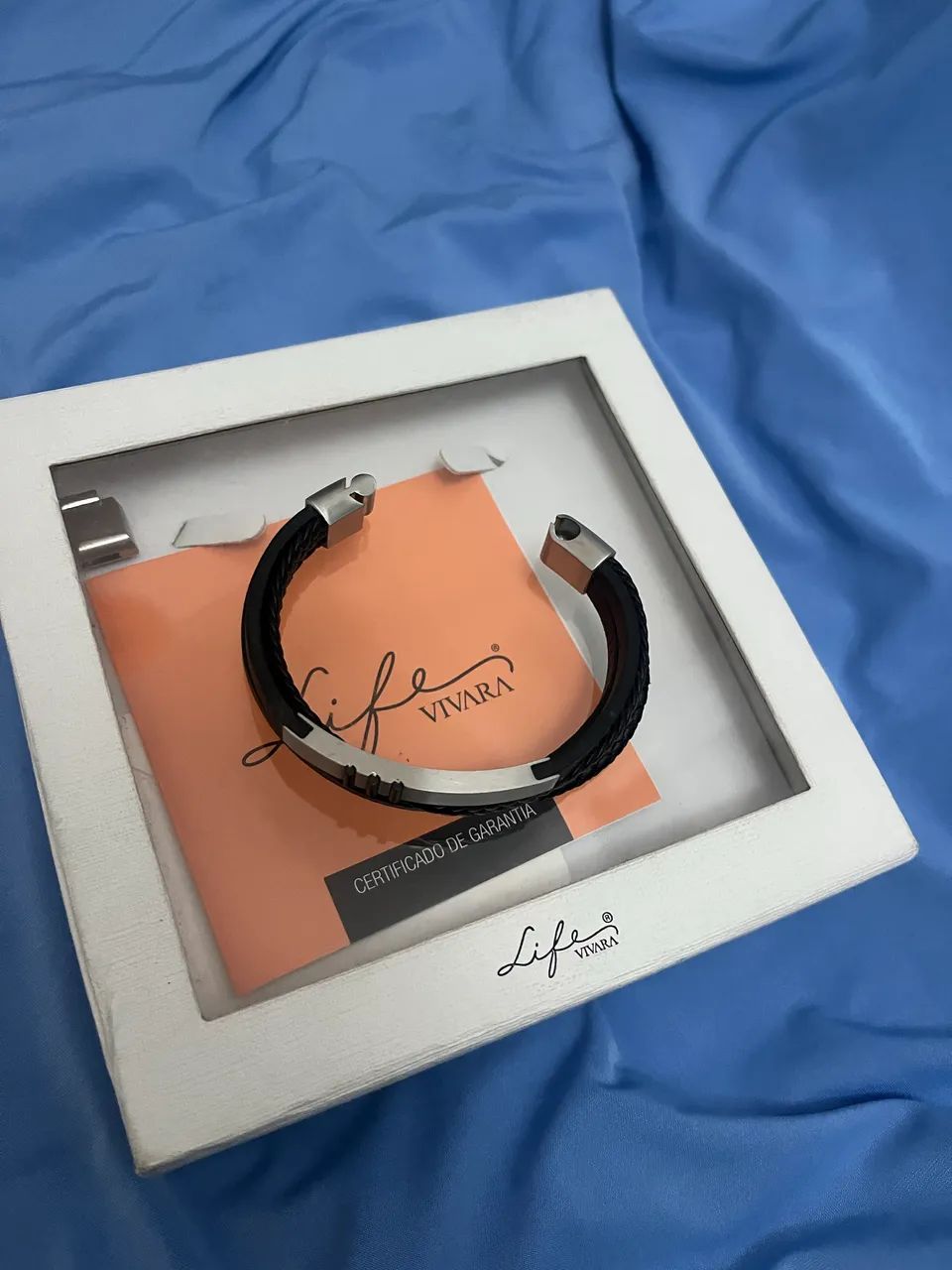 Pulseira Couro Preto com Aço - Linha Life Vivara  - Foto 2
