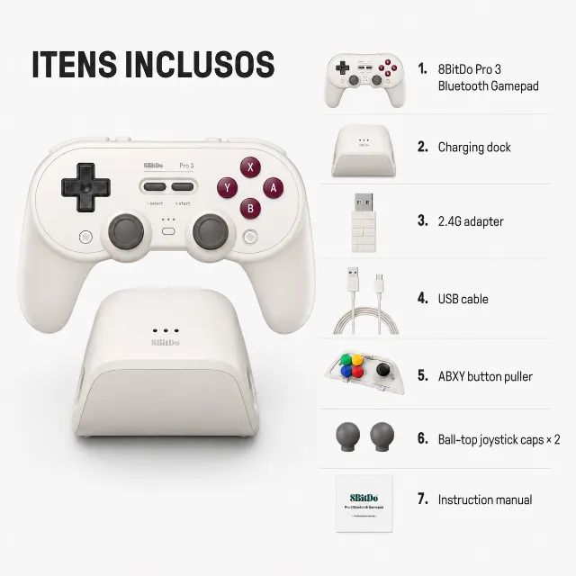 Controle 8BitDo Pro 3 Bluetooth 2.4G USB com Dock G-Classic - Foto 2