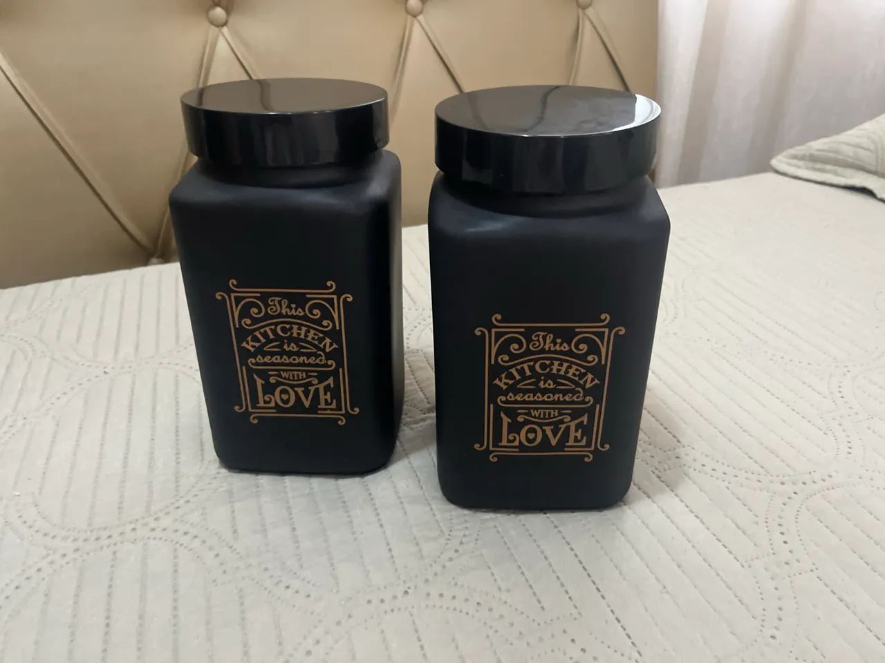 KIT POTES QUADRADOS DE VIDRO KITCHEN LOVE PRETO