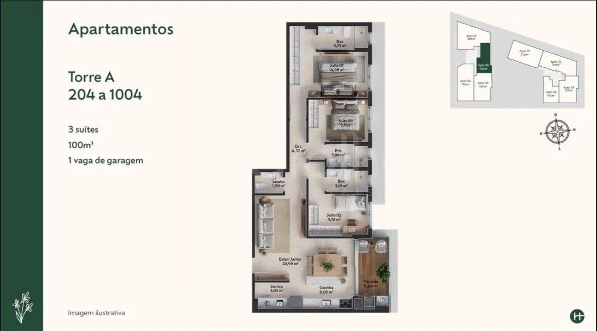 Apartamento na Pedra Branca com 99,99 m2 - Foto 3