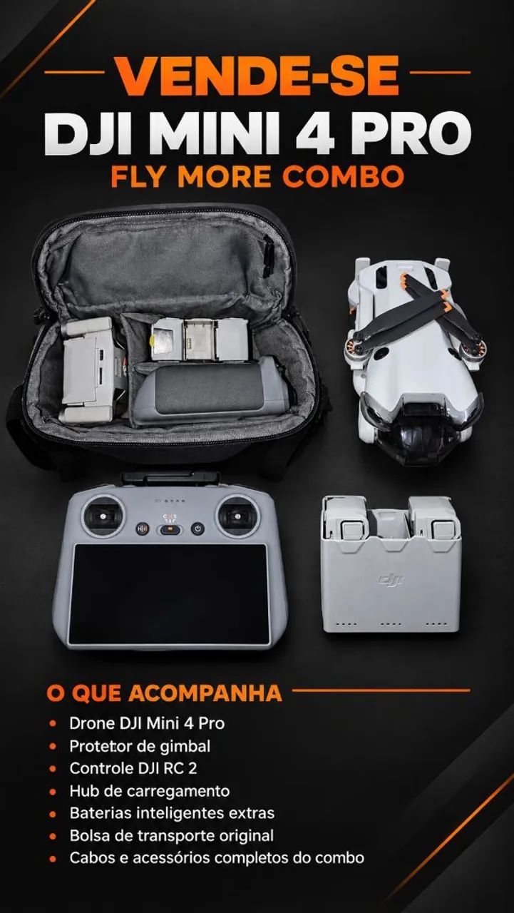 DJI Mini 4 pro com tela + 3 baterias 