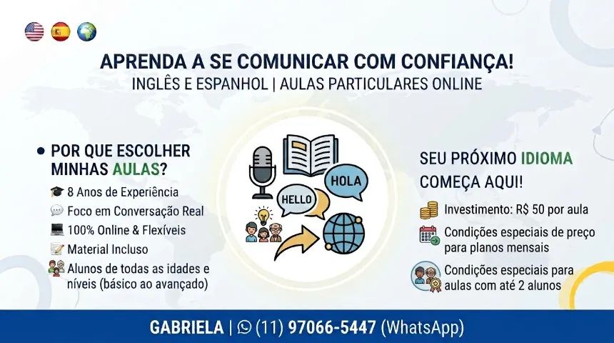 Aulas particulares de Inglês e Espanhol