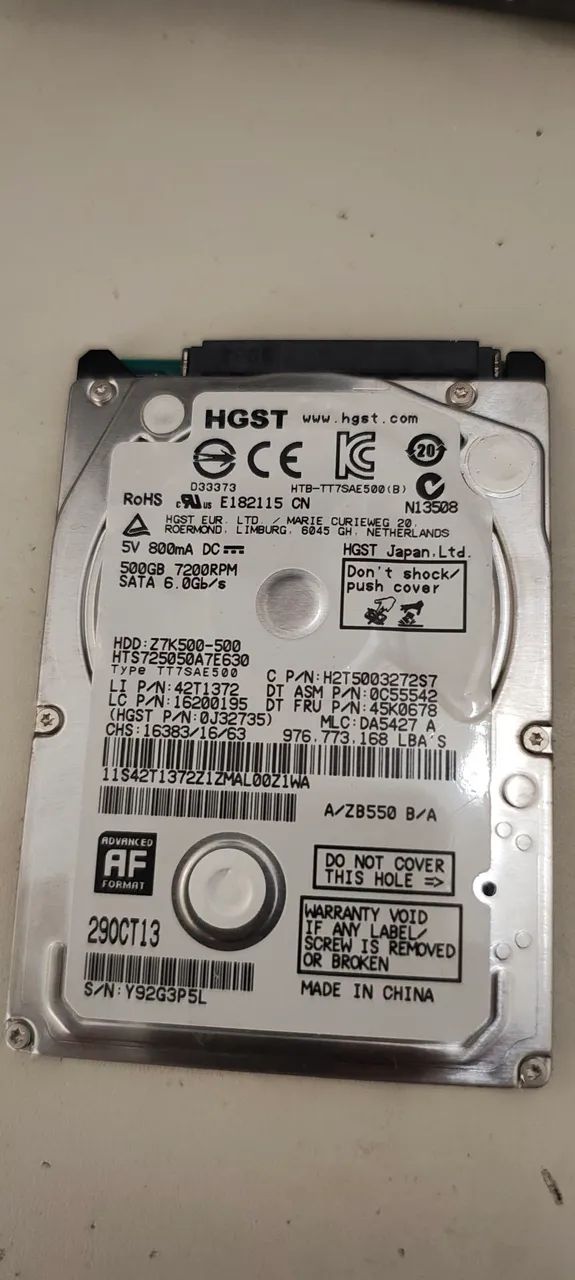 Hd para notebook 500 gb Sata HGST