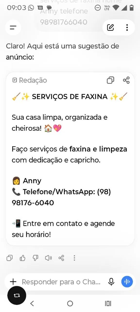 Serviços de faxinas.