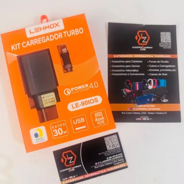 Carregador Turbo Lehmox com cabo para iphone incluso