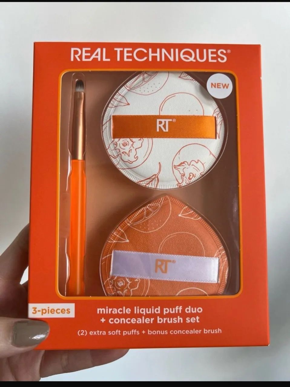kit real techniques esponjas puff + pincel corretivo
