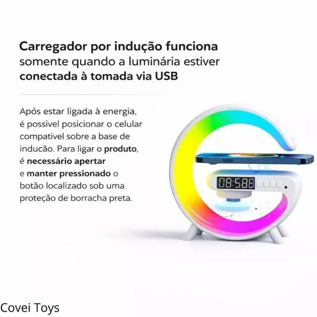 Caixa de Som com Luz Led, Relógio e Alarme - Bluetooth - Foto 5