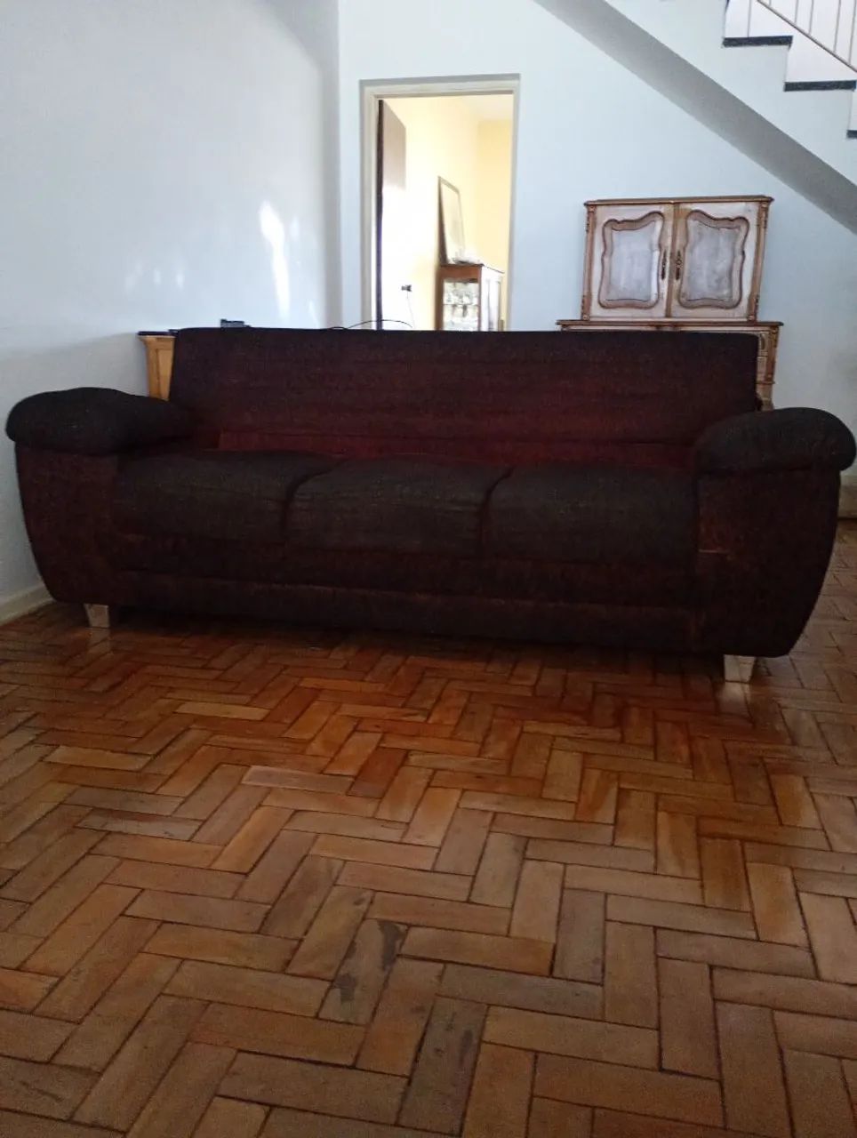 Conjunto sofá 3 lugares Chenille Grena (preto/vinho)