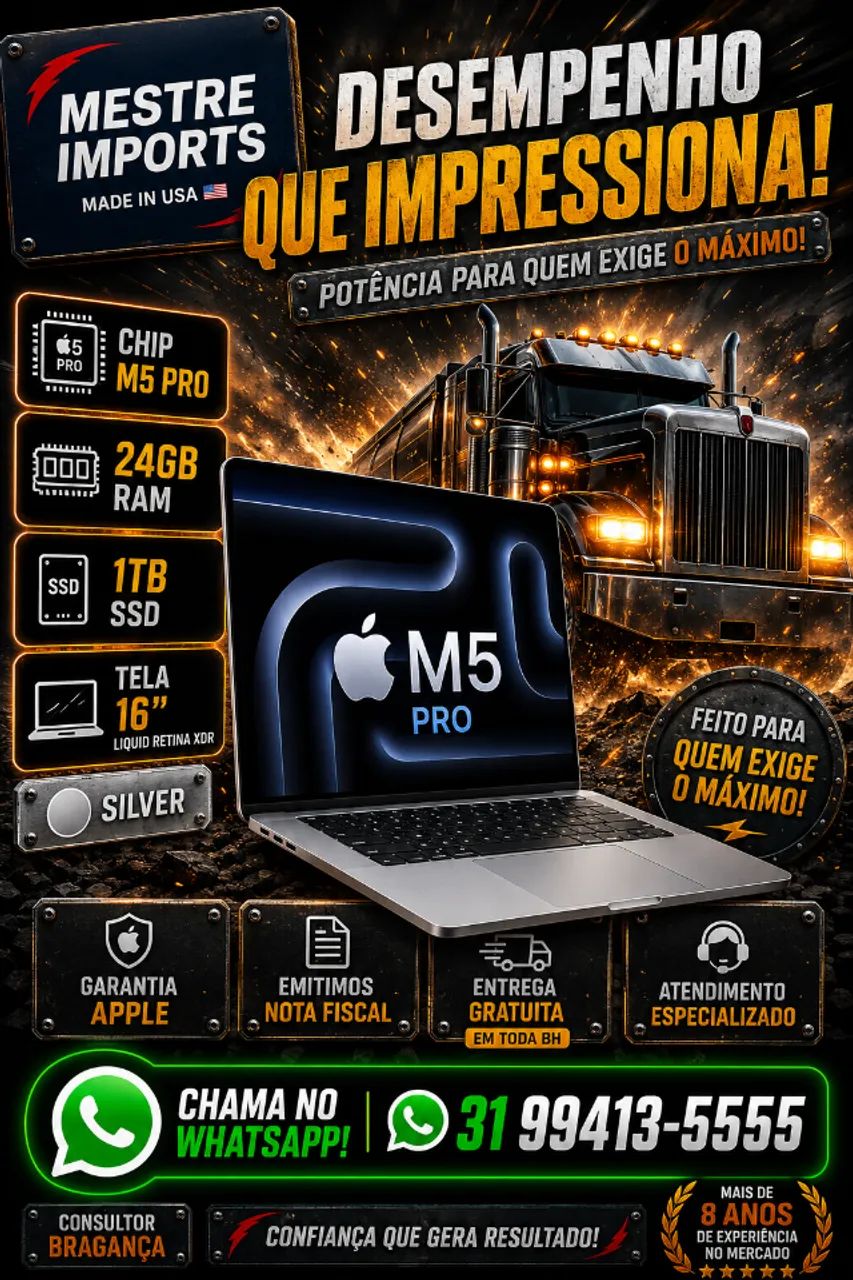 MacBook Pro M5 Pro 16 polegadas 24GB RAM 1TB SSD Silver Novo Lacrado Nota Fiscal