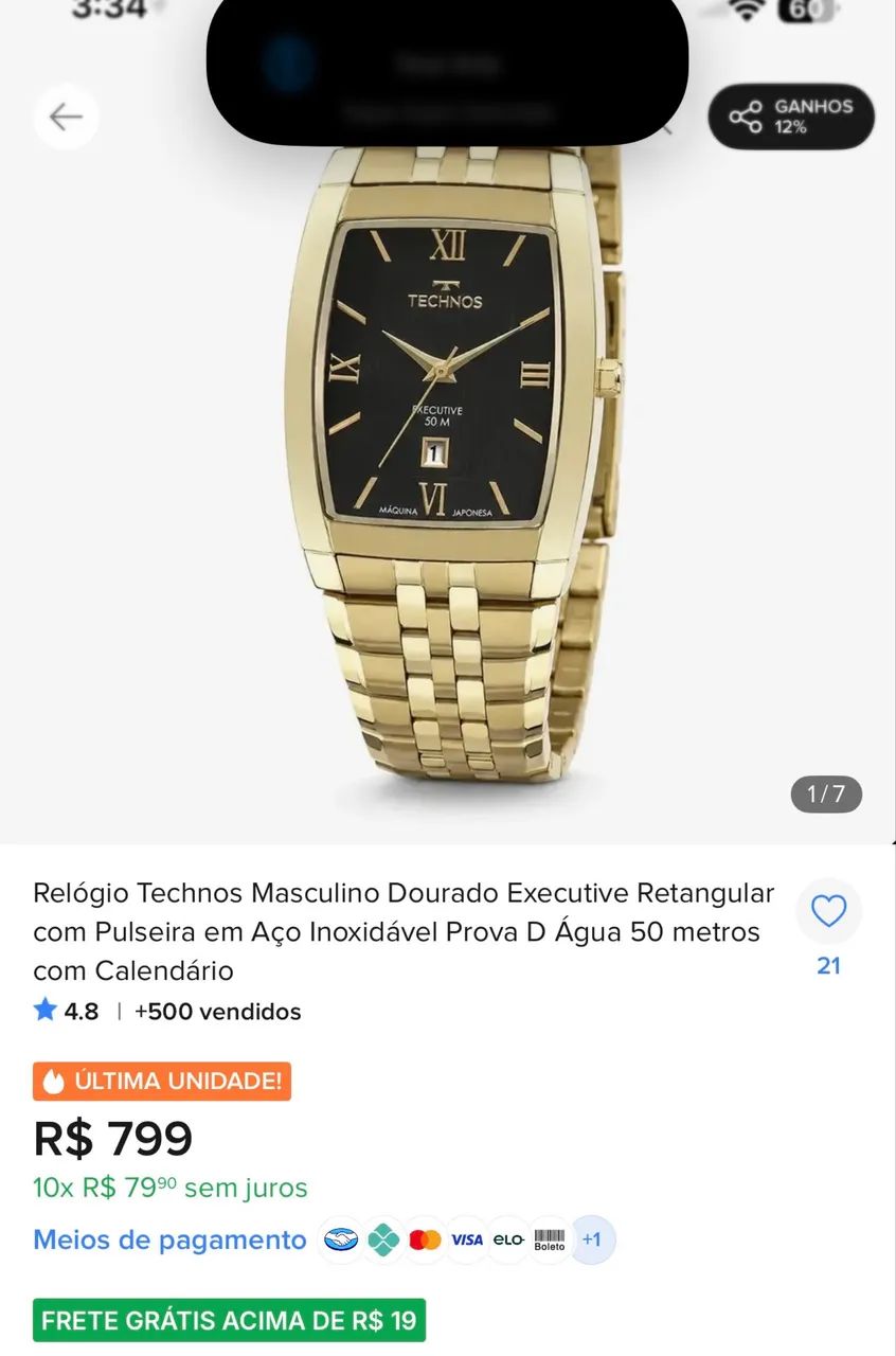 Relógio Technos Executive Dourado - 50M | Máquina Japonesa - Com Caixa - Foto 5