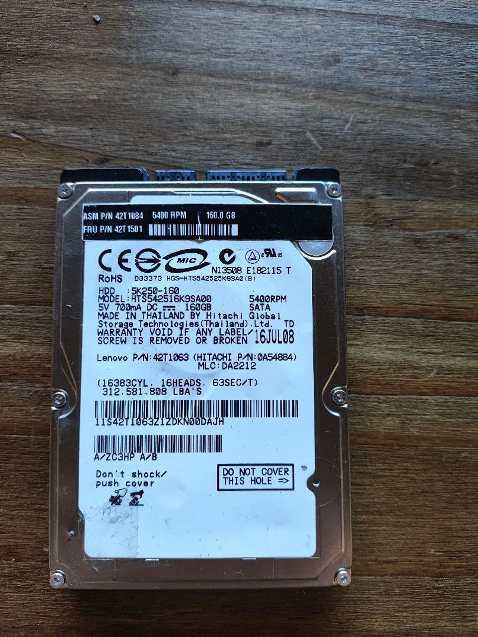 HD Notebook 160GB SATA Hitachi - Saudável e Testado