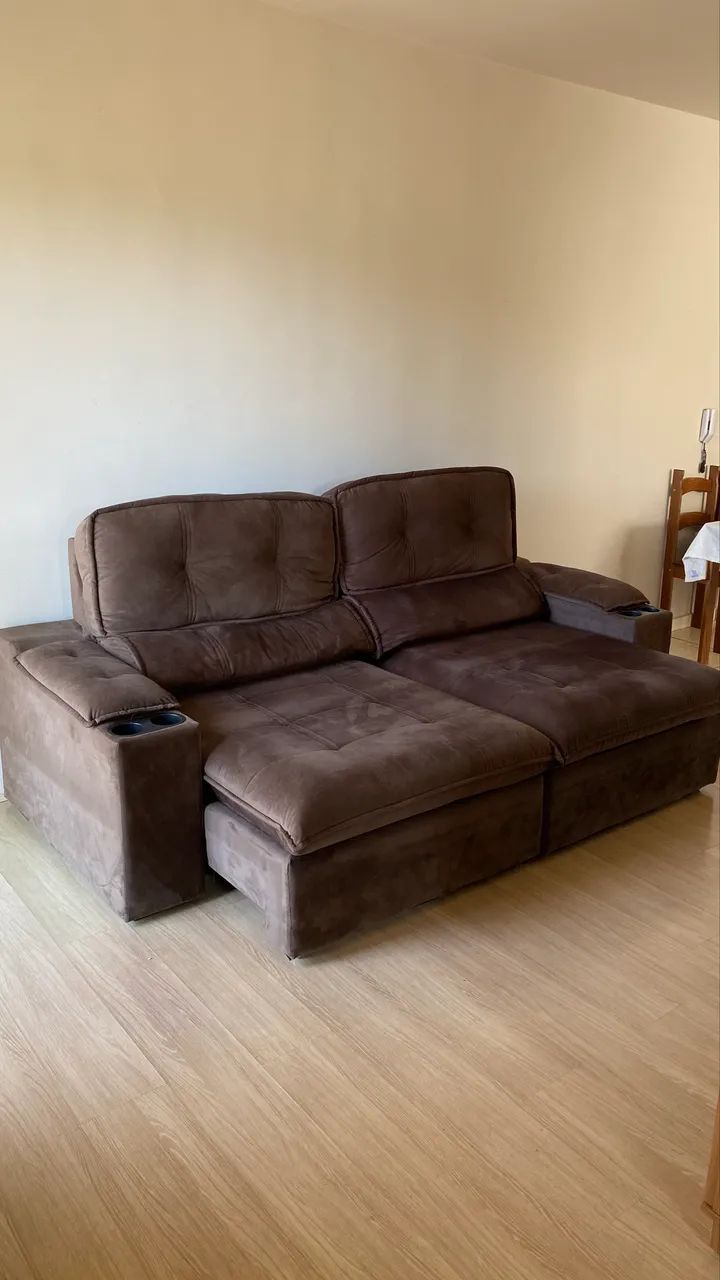 Sofá 4 Lugares Retrátil Slin Marron Semi-novo - Foto 3