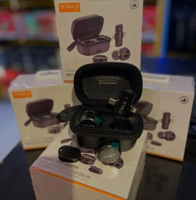 Microfone Lapela Duplo Sem Fio Com Case Com Cancelamento De Ruídos Para Ios/Android - Foto 2