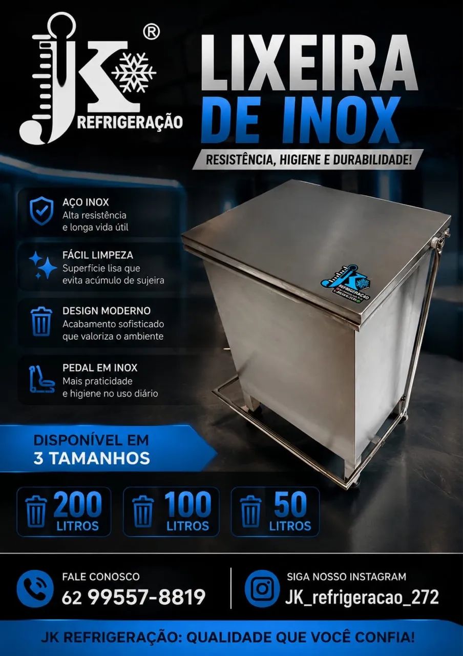 Lixeira de Inox com Pedal - 50L, 100L e 200L