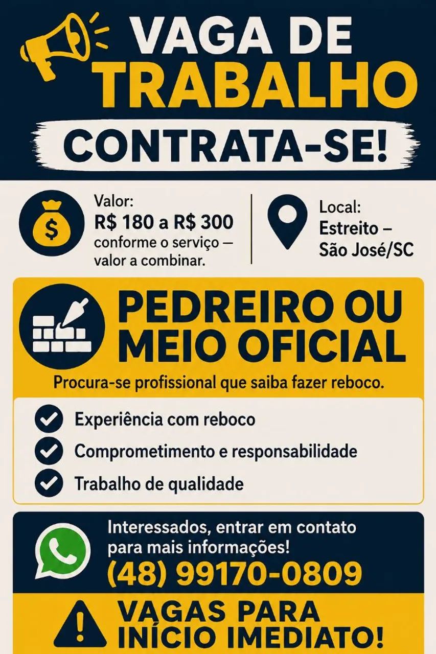 VAGA DE TRABALHO - CONTRATA-SE!