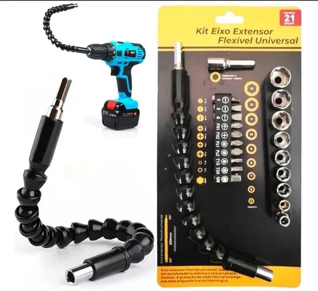 Kit de bits com Extensor flexível 21 peças parafusadeira