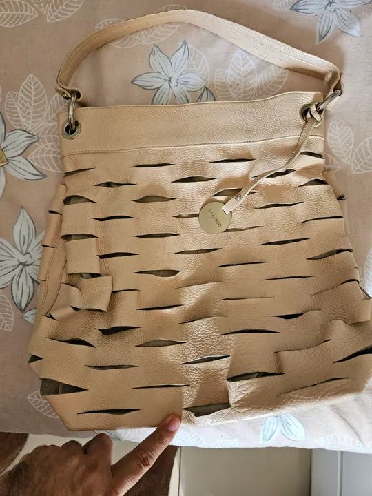 Bolsa de Ombro Bege em Couro - Foto 3