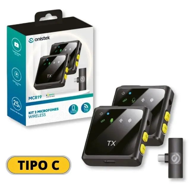 Kit 2 Microfones Wireless - Tipo-C - Onistek - MC819