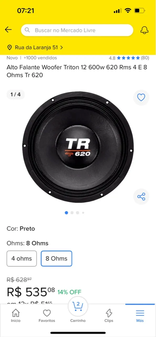 Alto Falante Woofer Triton 12 600w 8 Ohms