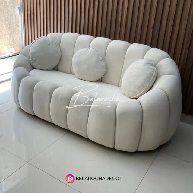 Sofá Living Nuvem Boucle Bege Novo 190cm
