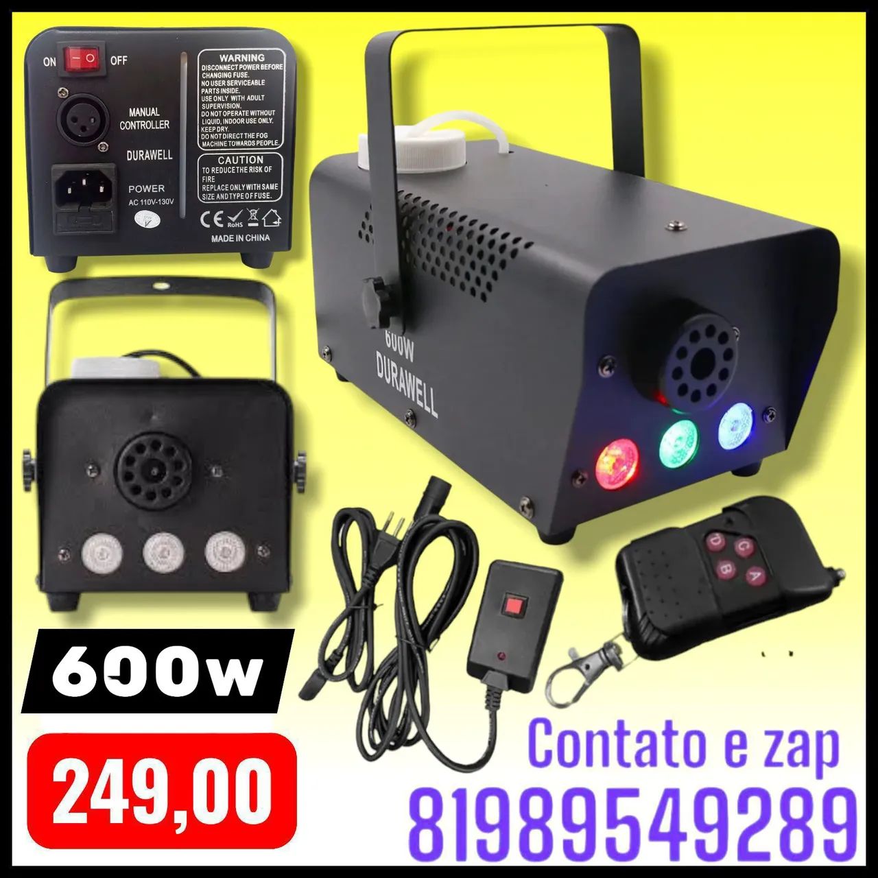 Máquina de fumaça 600w com leds 