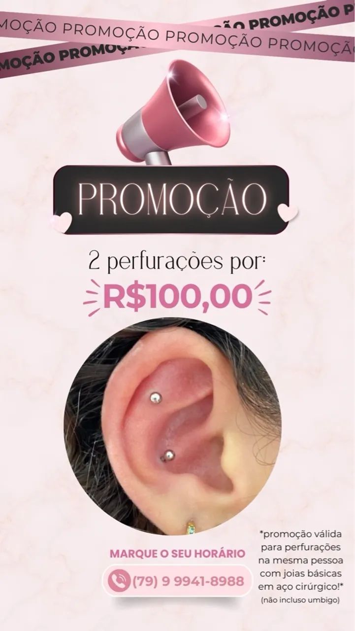 2 piercings por R$100,00