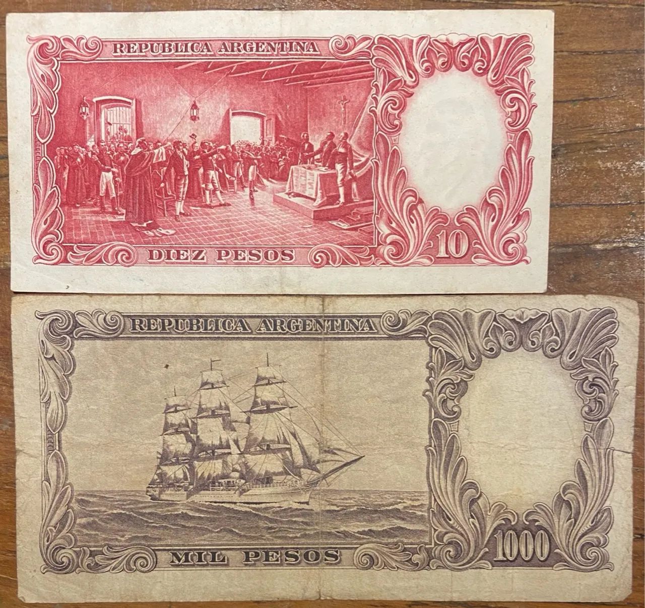 Cédulas Antigas Argentina - 10 e 1000 Pesos - Foto 2